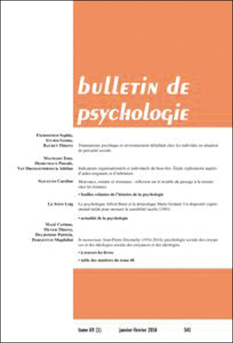 Bulletin de psychologie. Article « Traumatisme psychique et environnement défaillant chez les individus en situation de précarité sociale »