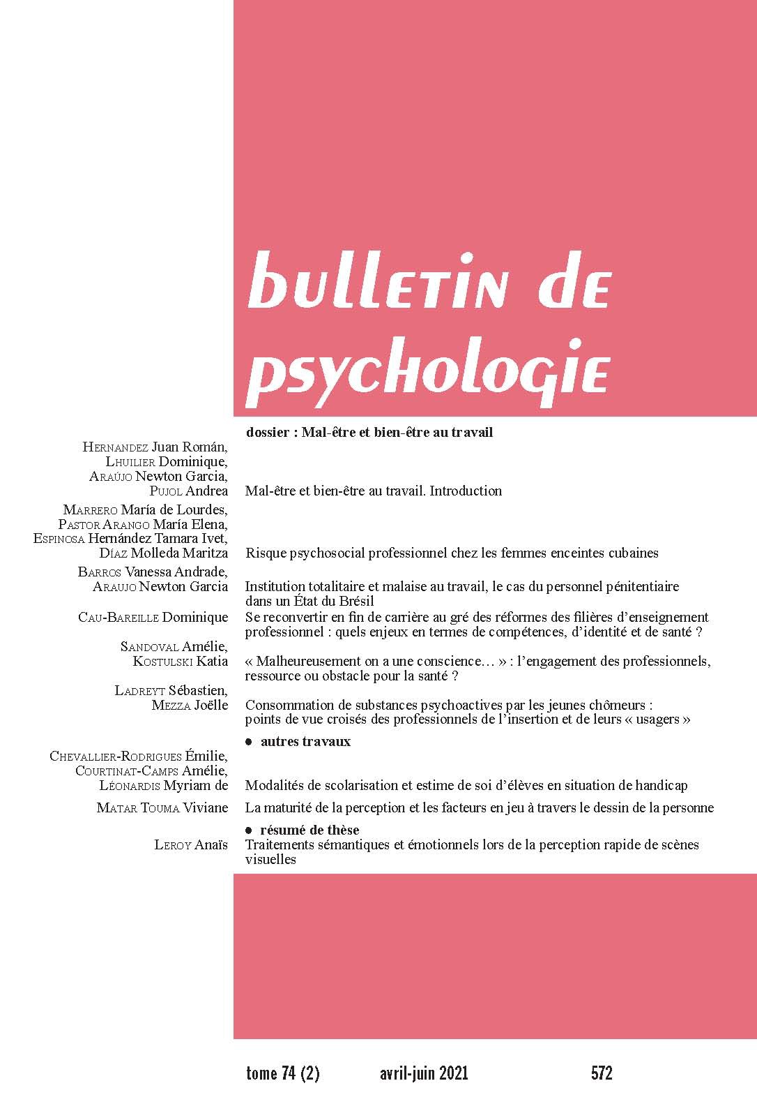 Bulletin de psychologie. Dossier « Mal-être et bien-être au travail »