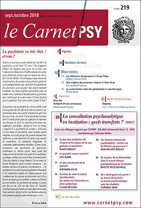 Le Carnet PSY  « La consultation psychanalytique en institution  : quels transferts ? (3) »